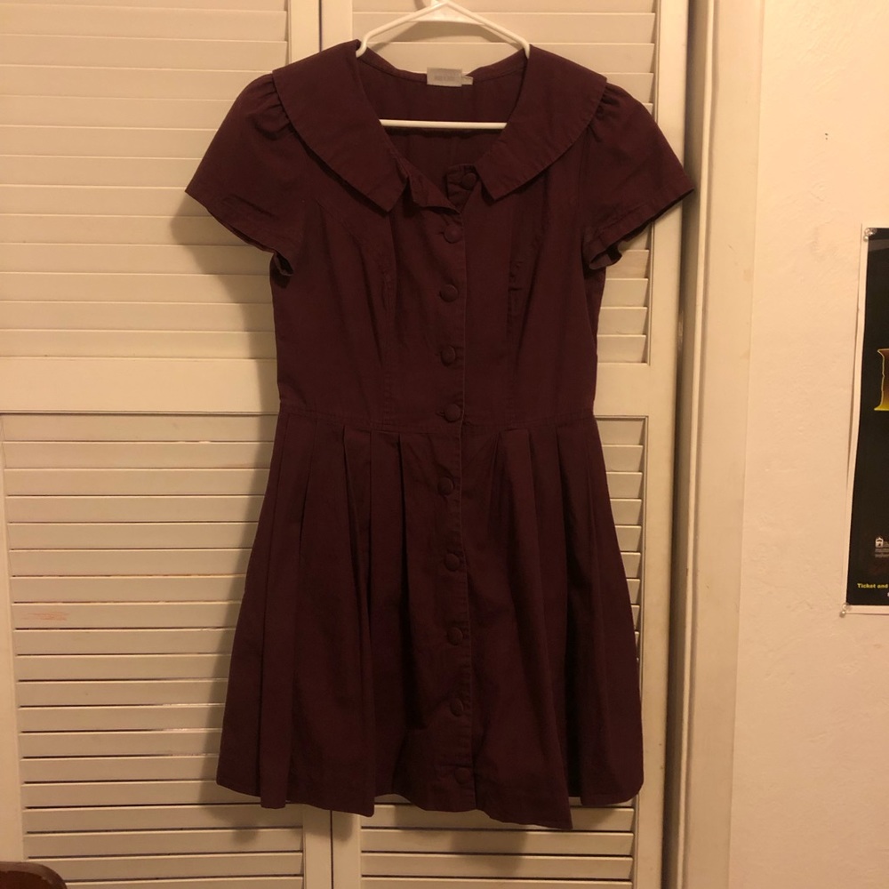 Purple Vintage Style Button Down A-Line Dress